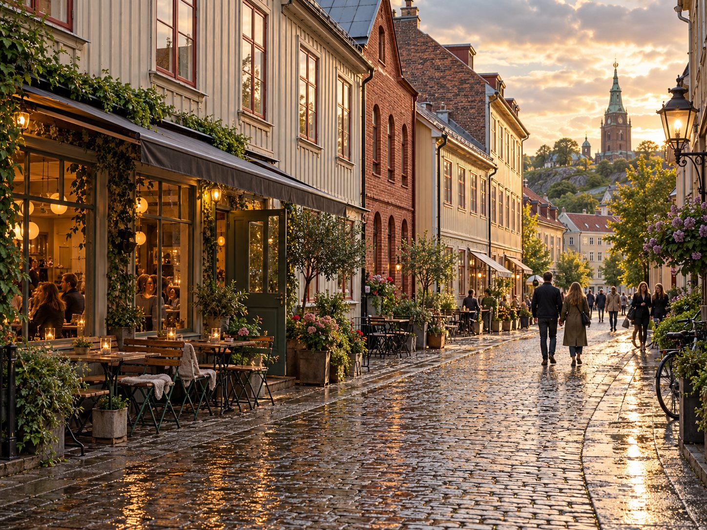 AI-genererad redaktionell bild inspirerad av Göteborgs kvarter; inte ett dokumentärt foto